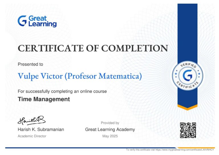 Diploma Great Learning Time Management Vulpe Victor