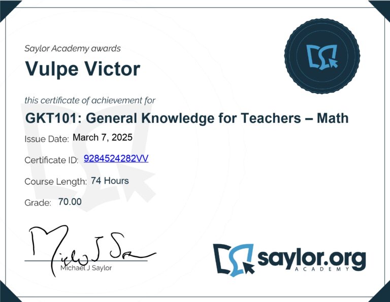 Diploma Saylor Academy GKT General Knowledge for Teachers - Math